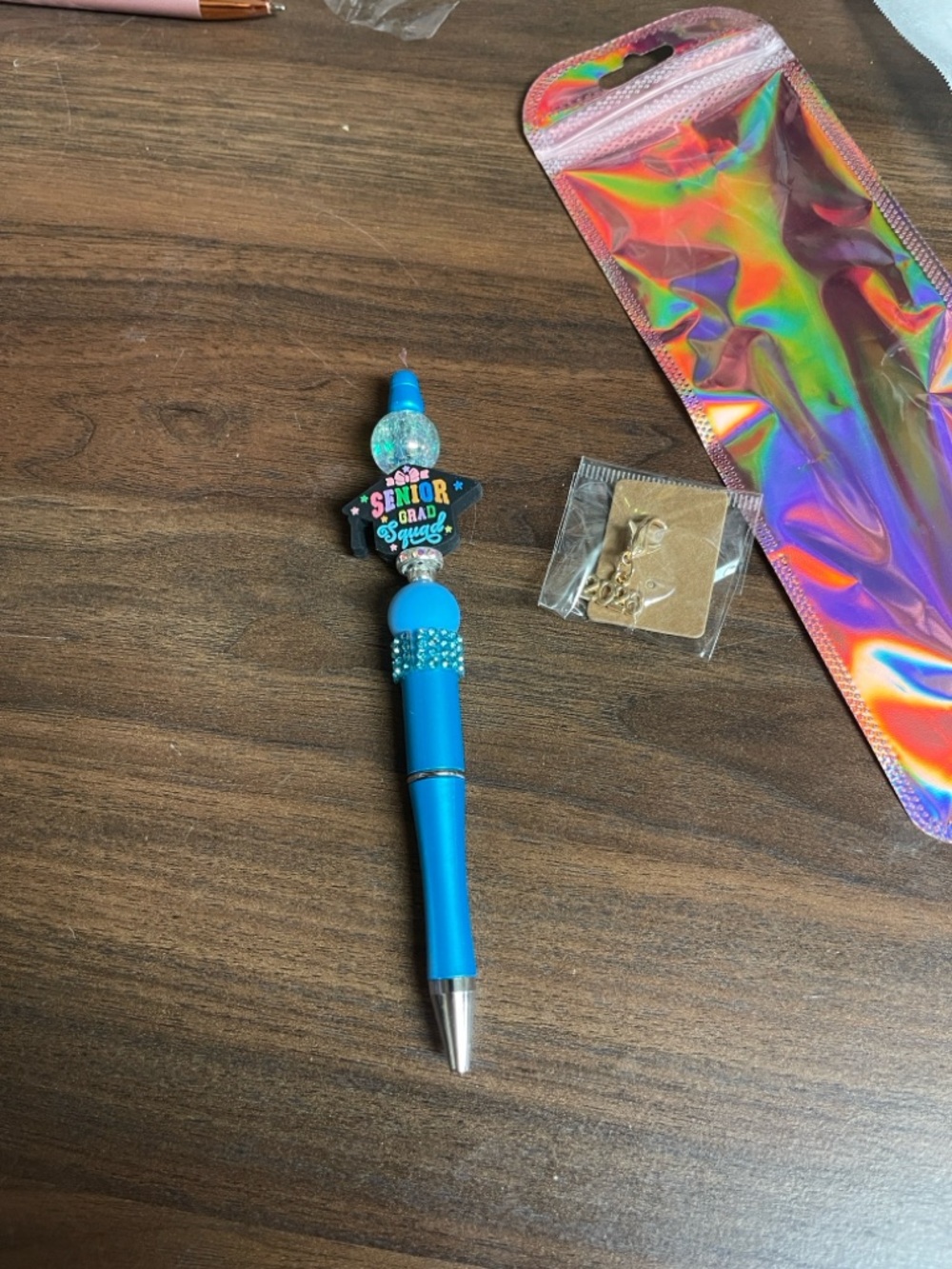 Blue Beaded 'Senior Grad Squad' Decorative Pen